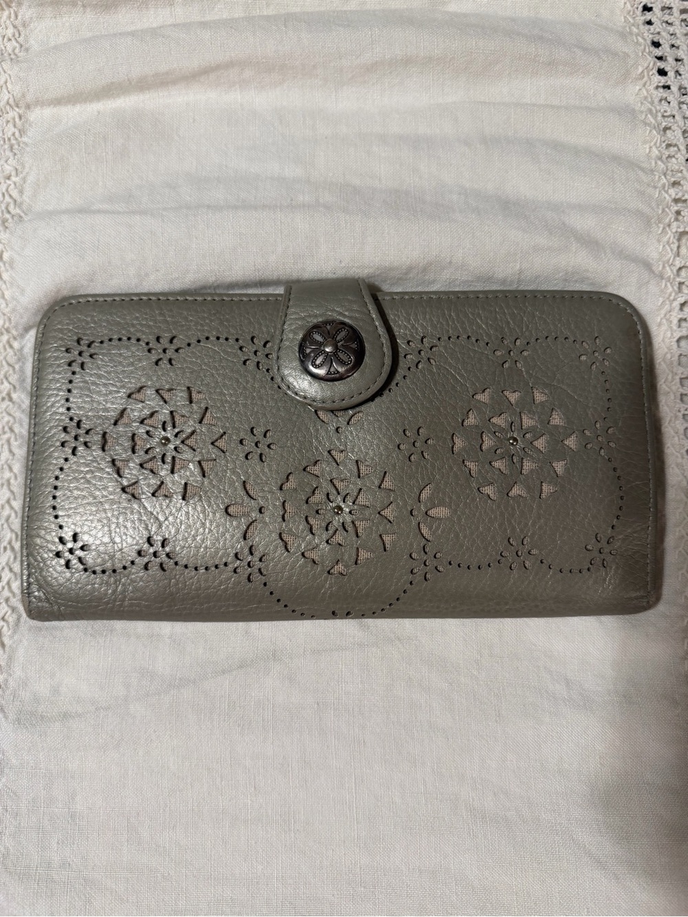 Brighton Gray Floral Cutout Leather Wallet